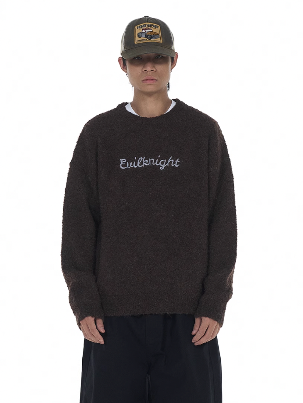 EVILKNIGHT(EK) Sweet Embroidered Custom Dyed Knit Sweater | Face 3 Face