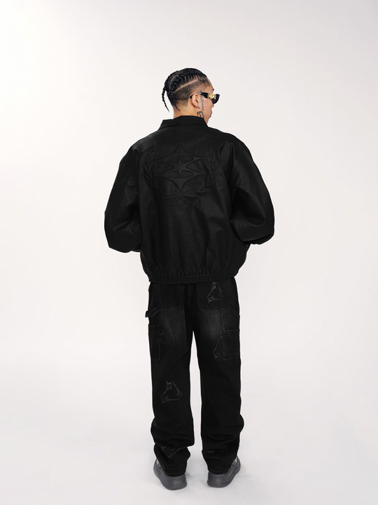 1807 3D Embroidery Leather  Coach Jacket | Face 3 Face