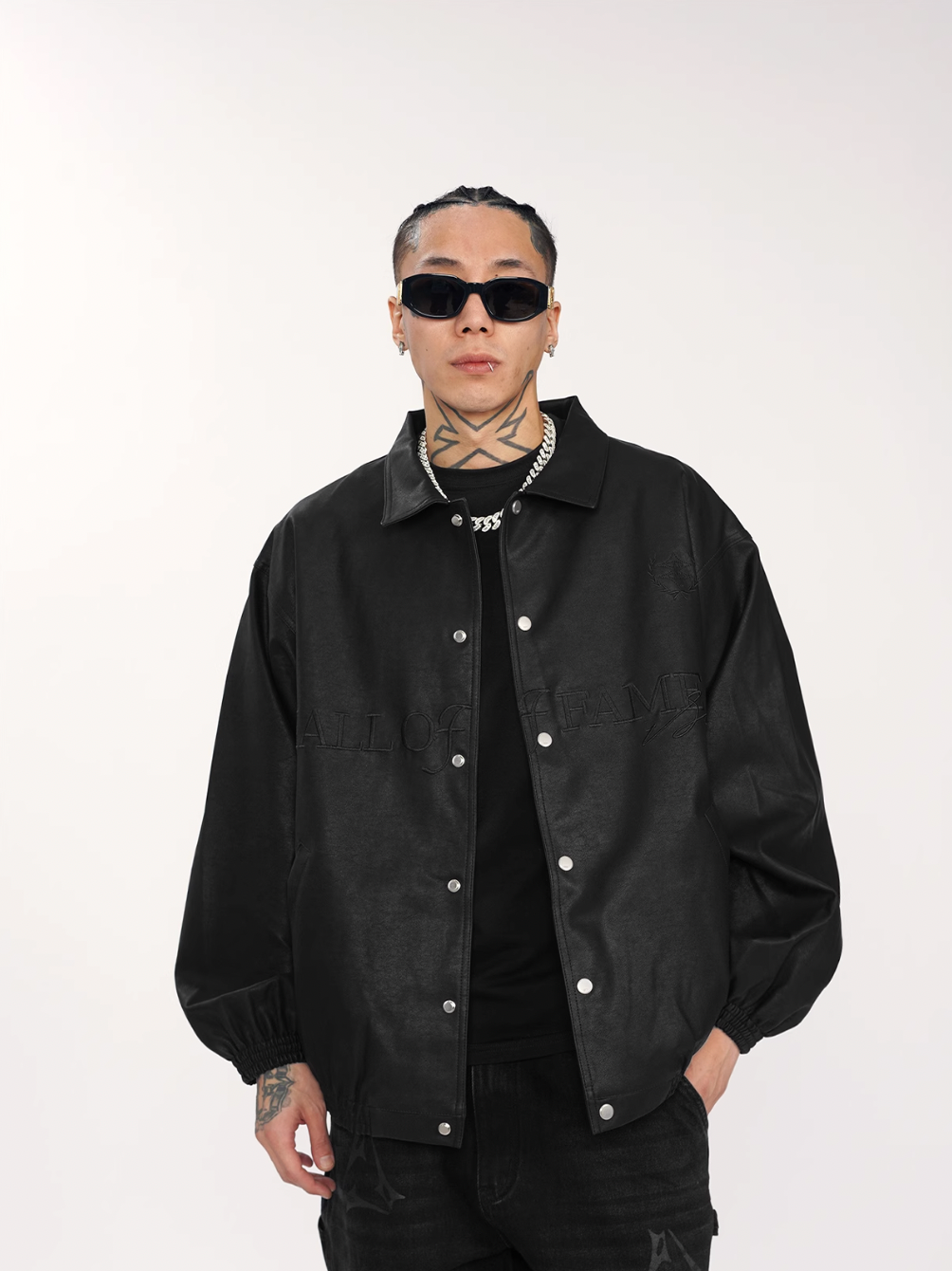 1807 3D Embroidery Leather  Coach Jacket | Face 3 Face