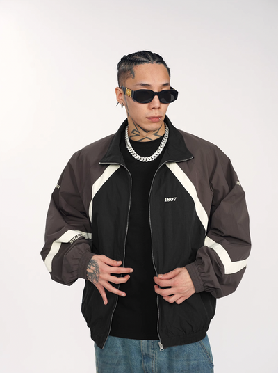 1807 Split Contrast Embroidery Nylon Track Jacket | Face 3 Face