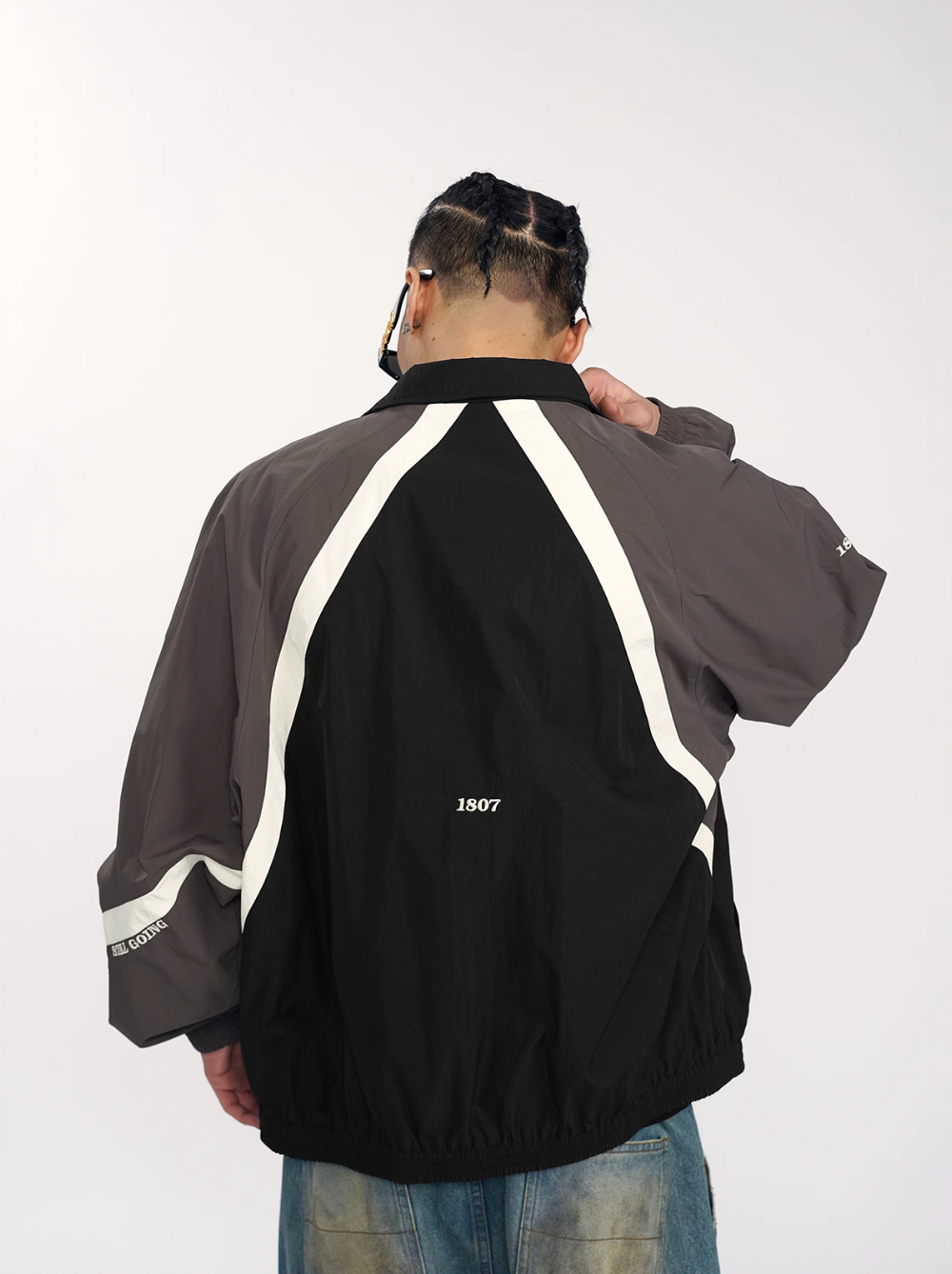 1807 Split Contrast Embroidery Nylon Track Jacket | Face 3 Face