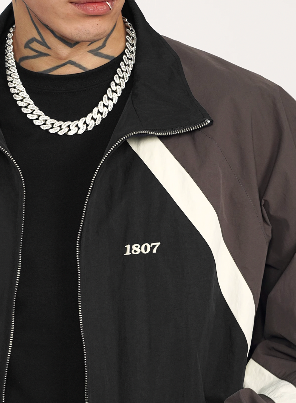 1807 Split Contrast Embroidery Nylon Track Jacket | Face 3 Face