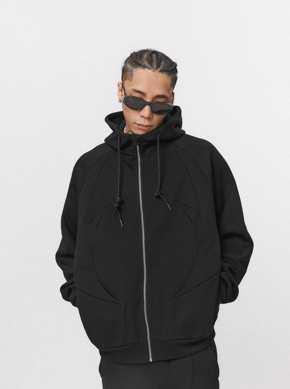 1807 Four Pointed Star Layered Zip Up Hoodie Jacket  | Face 3 Face
