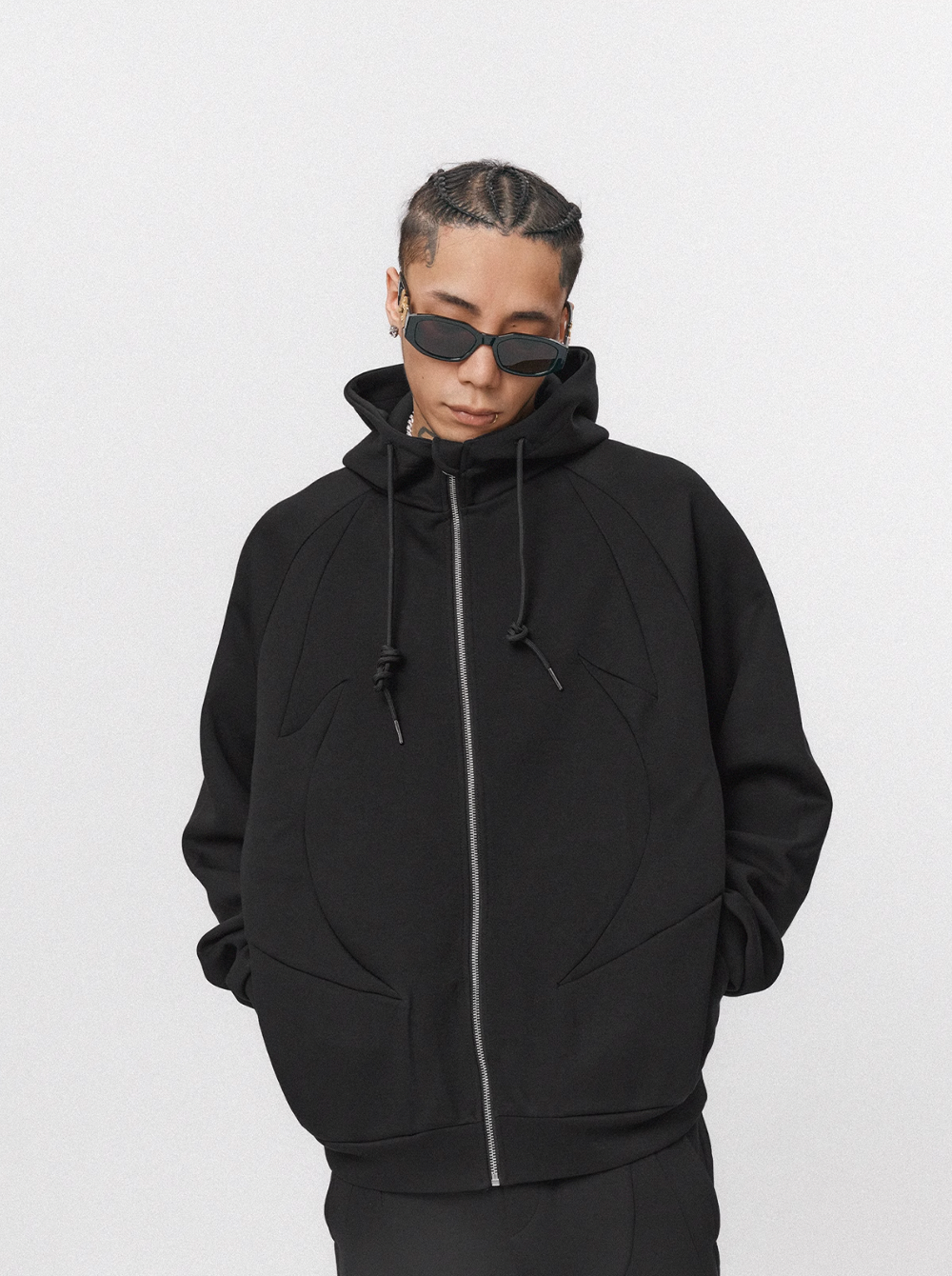 1807 Four Pointed Star Layered Zip Up Hoodie Jacket | Face 3 Face