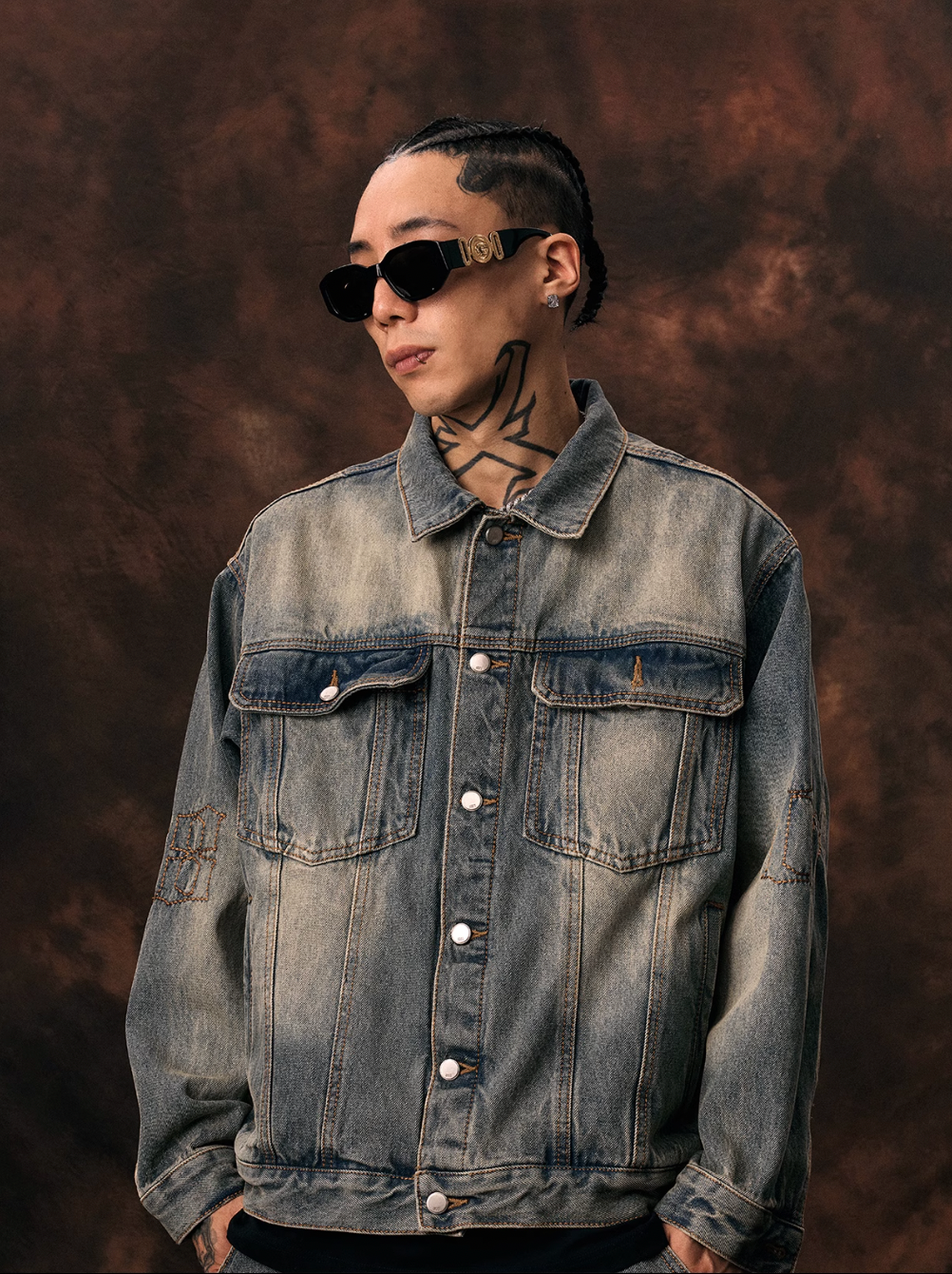 1807 Gothic Font Embroidered Vintage Denim Jacket | Face 3 Face