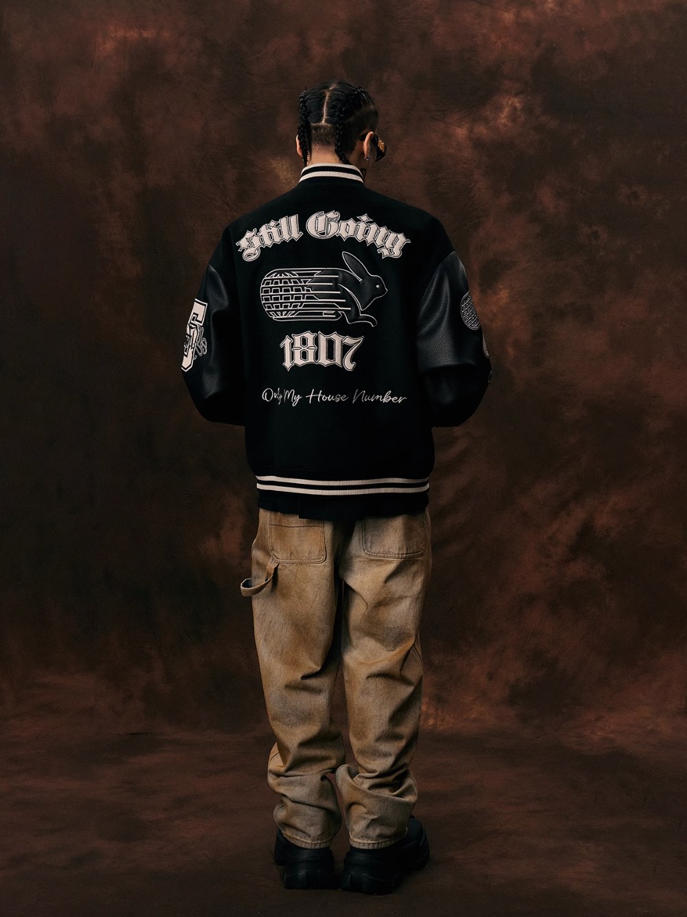 1807 Patchwork Embroidery Leather Varsity Jacket | Face 3 Face