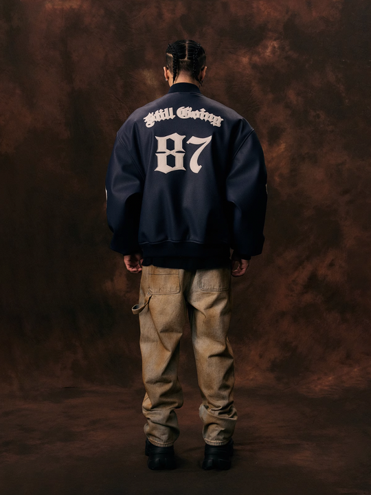 1807 3D Embroidery Quilted  Leather Varsity Jacket | Face 3 Face