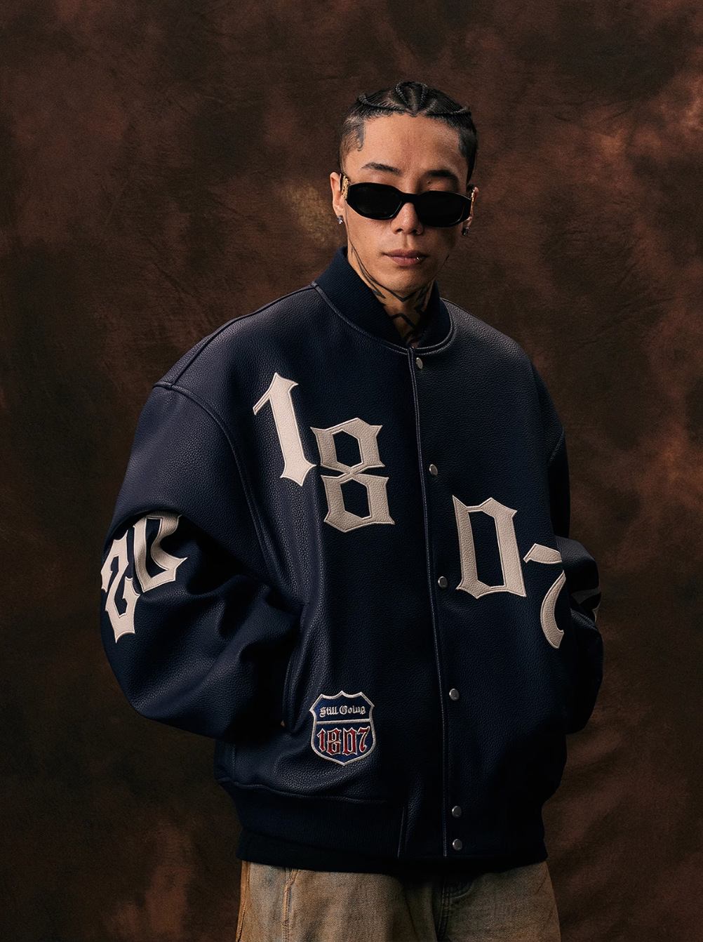 1807 3D Embroidery Quilted  Leather Varsity Jacket | Face 3 Face