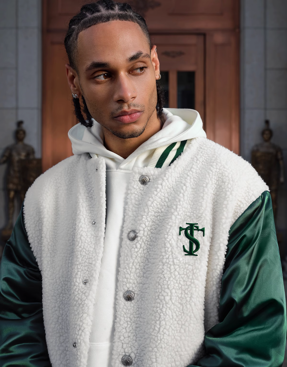 Small Town Kid Sherpa Fleece Patchwork Varsity Jacket | Face 3 Face