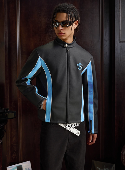 Small Town Kid Stripes Leather Racing Jacket | Face 3 Face