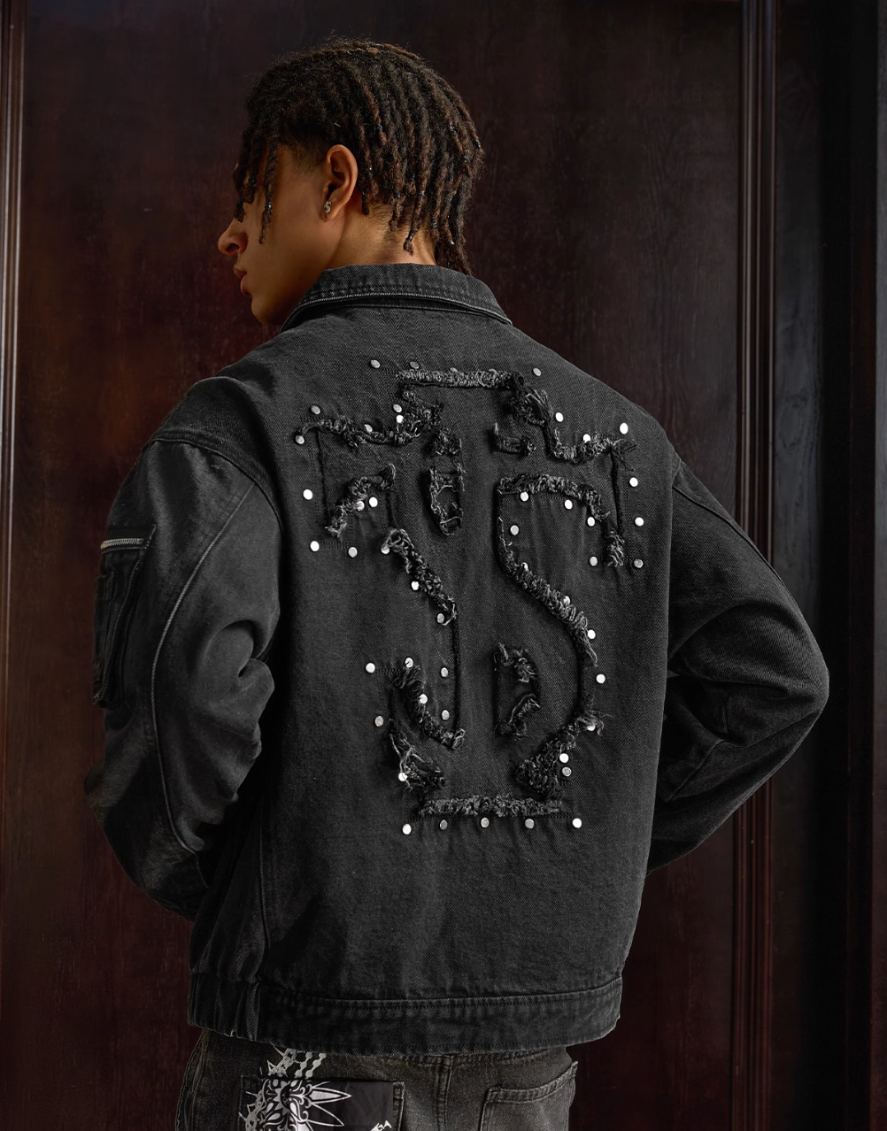 Small Town Kid Patchwork Studs Denim Jacket | Face 3 Face