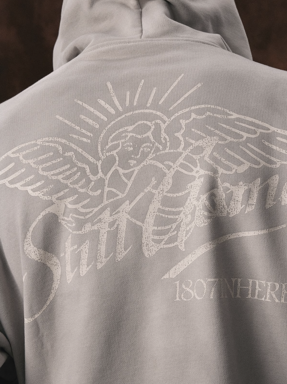 1807 Angel Print Aged Zip Up Hoodie | Face 3 Face