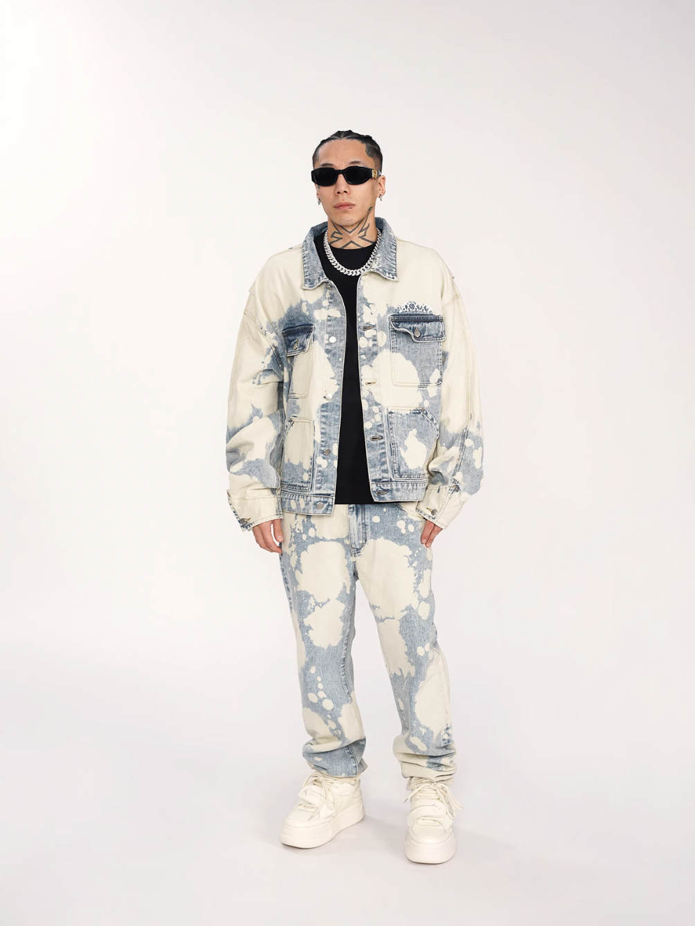 1807 Bleached Dyed Embroidered Denim Jacket  | Face 3 Face