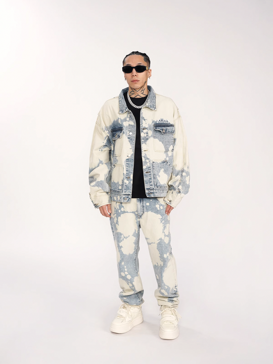 1807 Bleached Dyed Embroidered Denim Jacket  | Face 3 Face