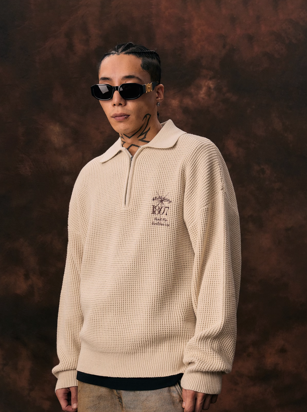 1807 Printing Half Zip Polo Knit Sweater | Face 3 Face