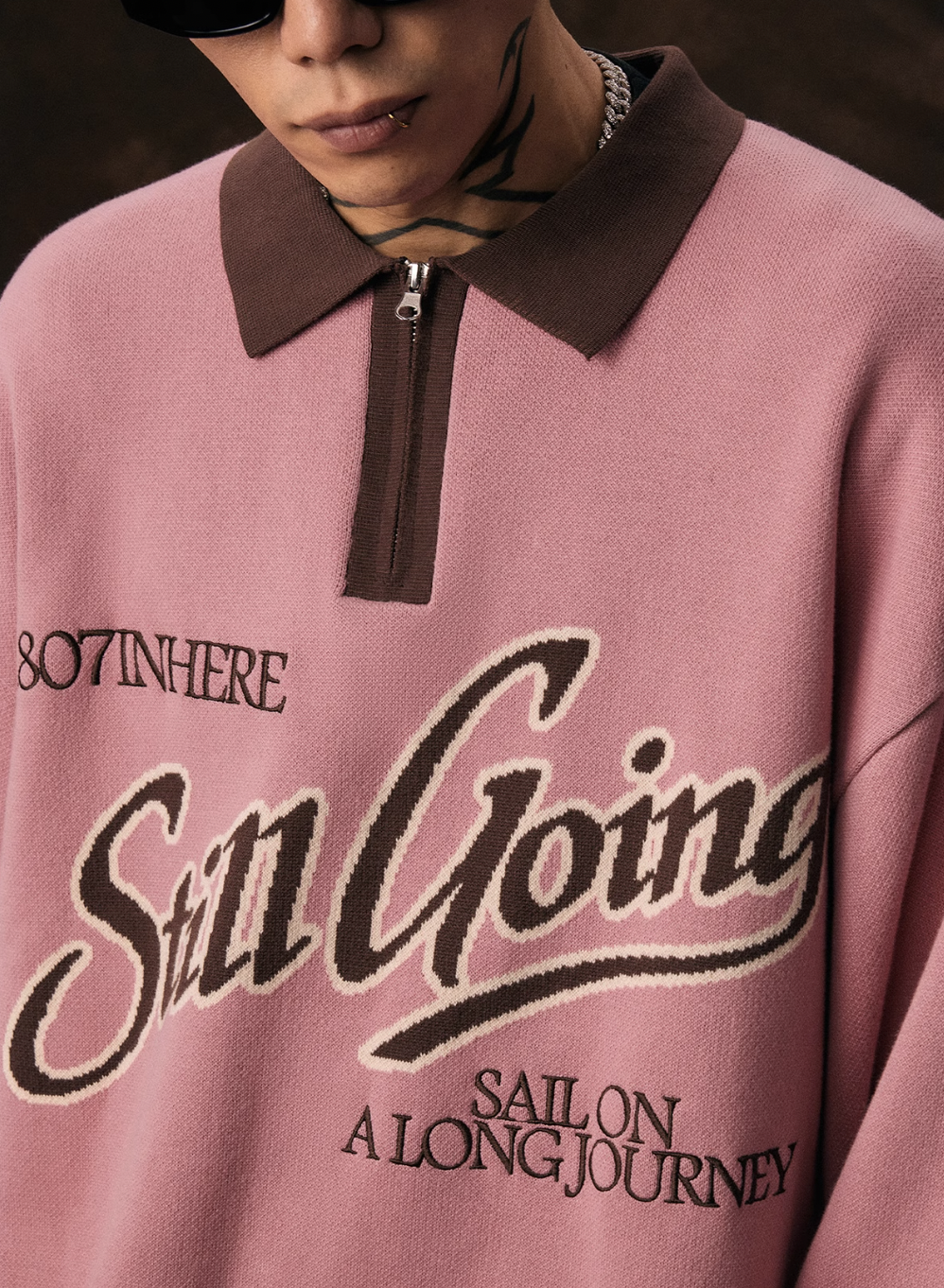 1807 Angel STILL GOING  Half Zip Polo Knit Sweater | Face 3 Face