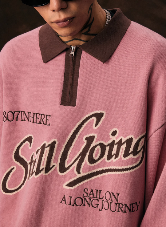 1807 Angel STILL GOING  Half Zip Polo Knit Sweater | Face 3 Face