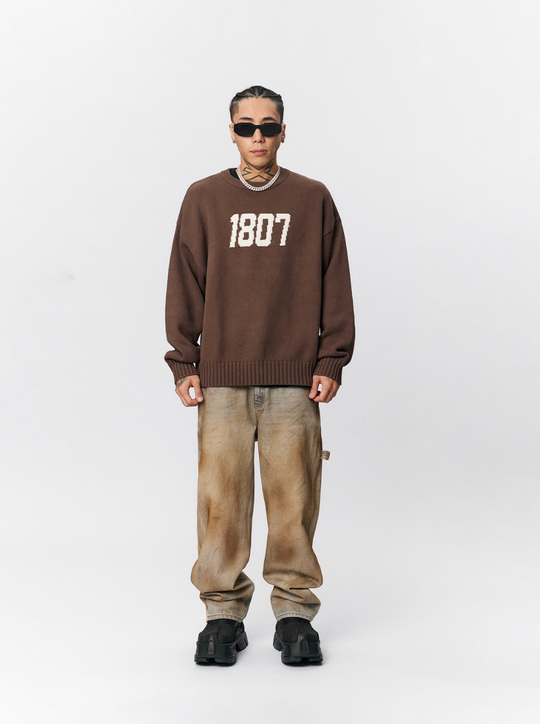 1807 Chenille Logo Jacquard Knit Sweater  | Face 3 Face