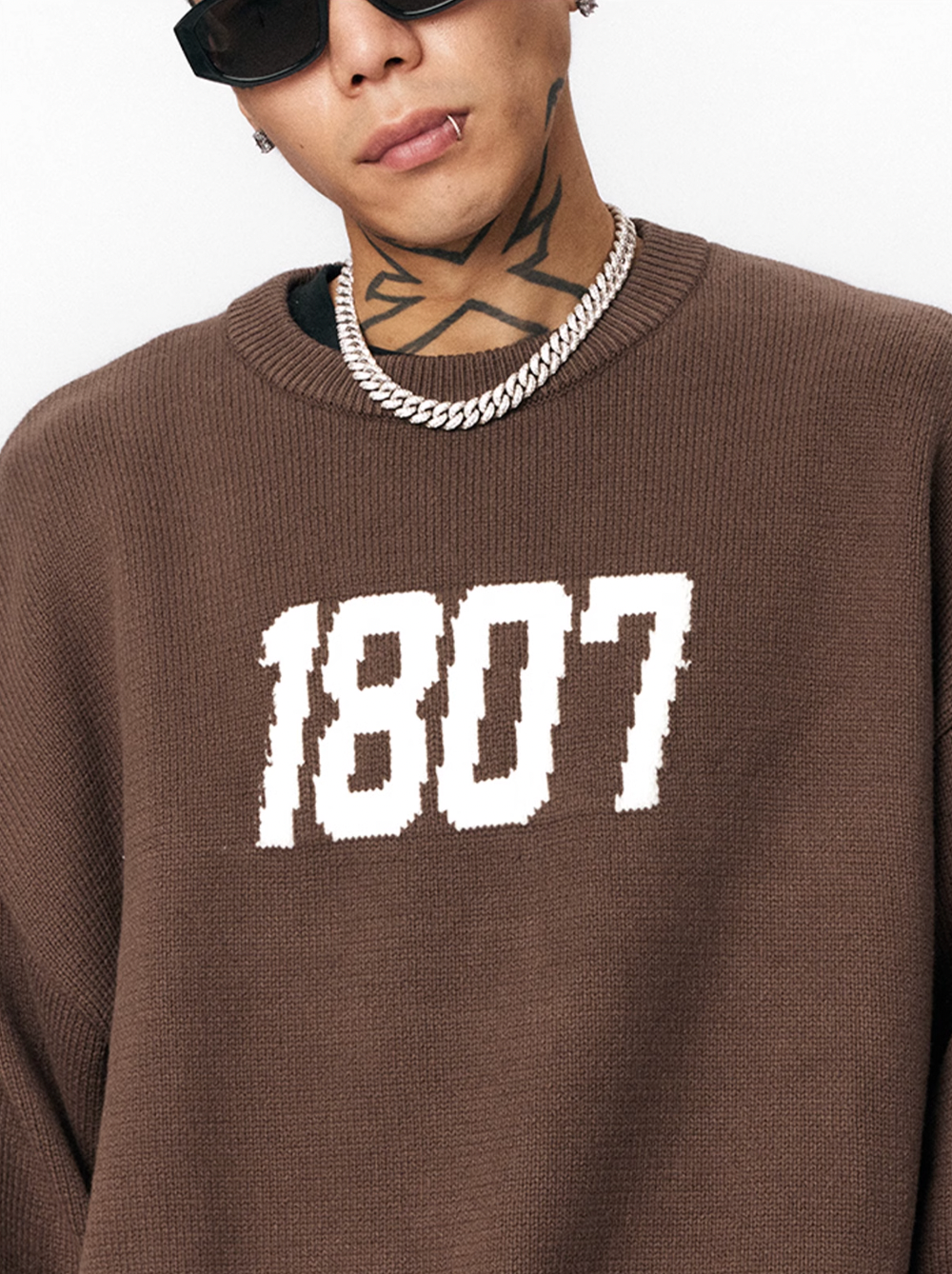 1807 Chenille Logo Jacquard Knit Sweater  | Face 3 Face