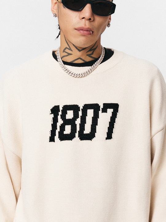 1807 Chenille Logo Jacquard Knit Sweater  | Face 3 Face