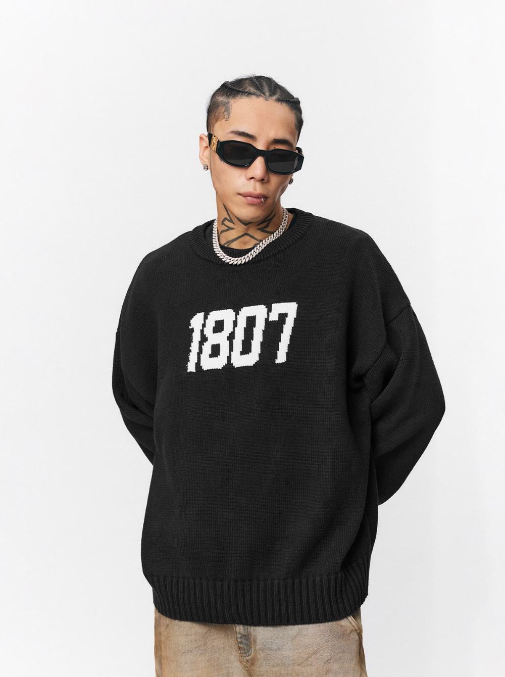 1807 Chenille Logo Jacquard Knit Sweater  | Face 3 Face
