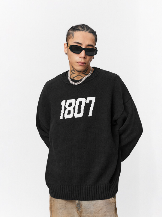 1807 Chenille Logo Jacquard Knit Sweater  | Face 3 Face