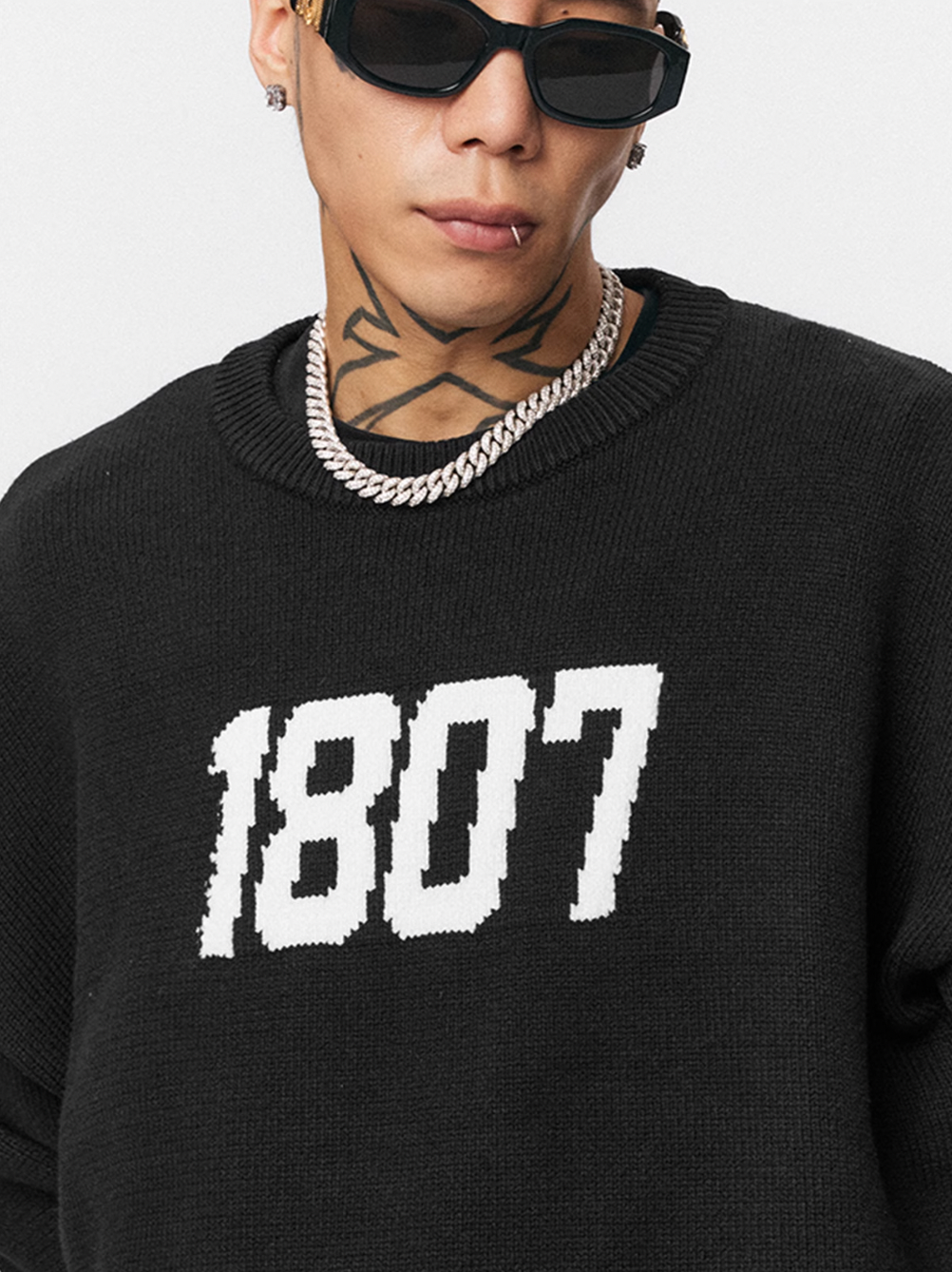 1807 Chenille Logo Jacquard Knit Sweater  | Face 3 Face