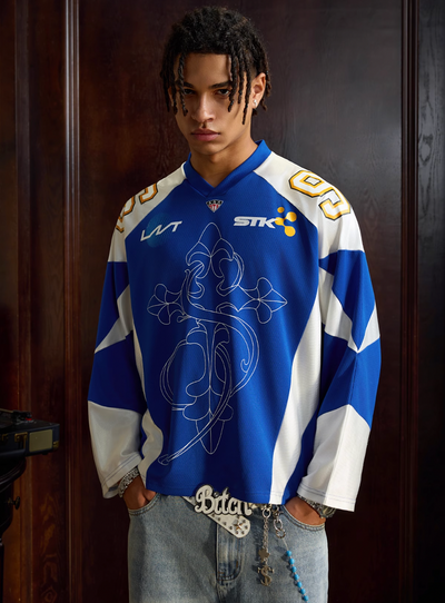 Small Town Kid Patchwork Mesh Long Sleeve Hockey Jersey | Face 3 Face