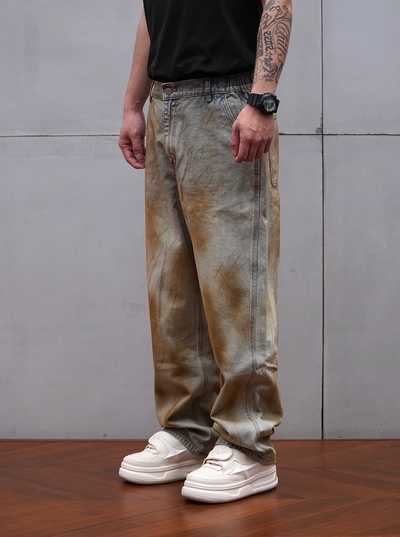 1807 Washed Yellow Spray Vintage Jeans | Face 3 Face