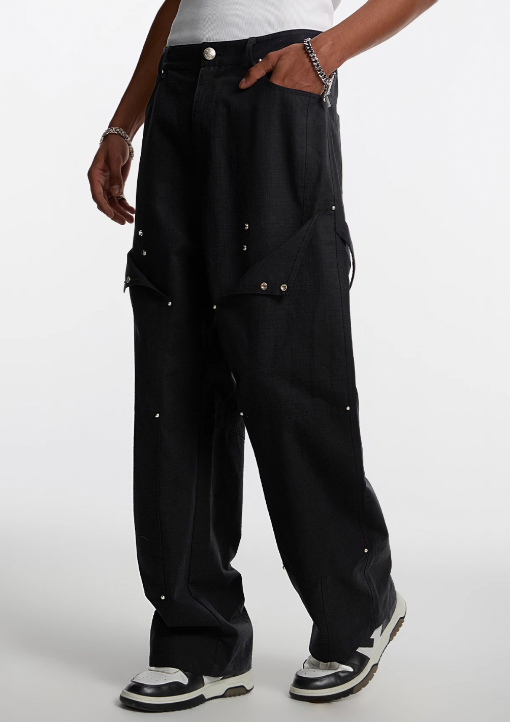 Small Town Kid Patchwork Rivets Double Knee Pants | Face 3 Face