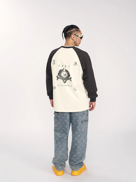 1807 Contrast Color Raglan Long Sleeve Tee  | Face 3 Face