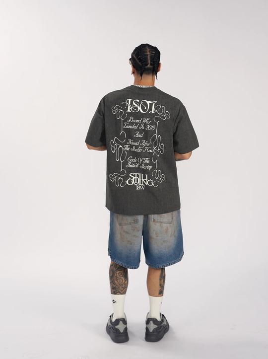 1807 Flower Font Print Washed Tee  | Face 3 Face
