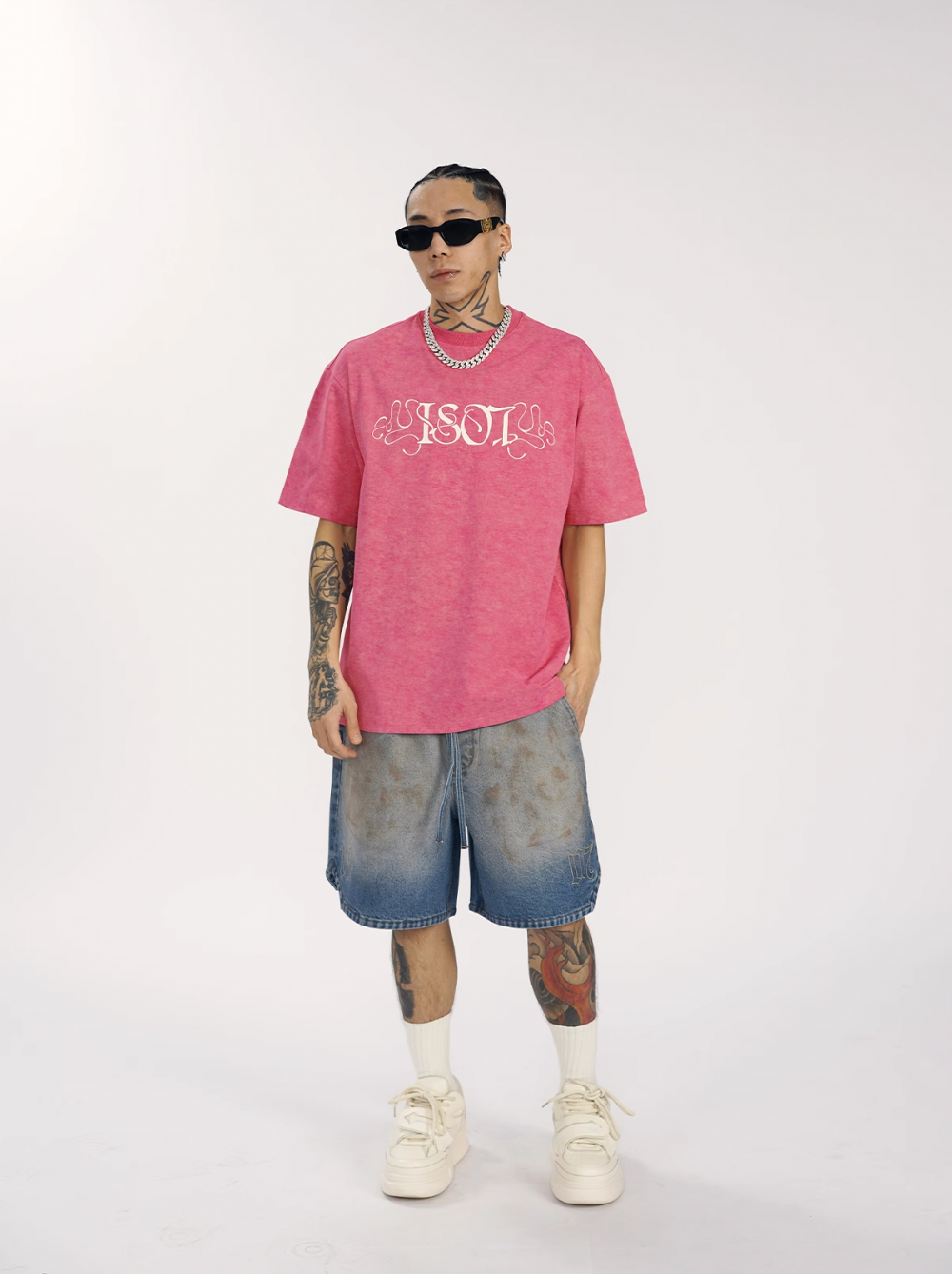 1807 Flower Font Print Washed Tee  | Face 3 Face