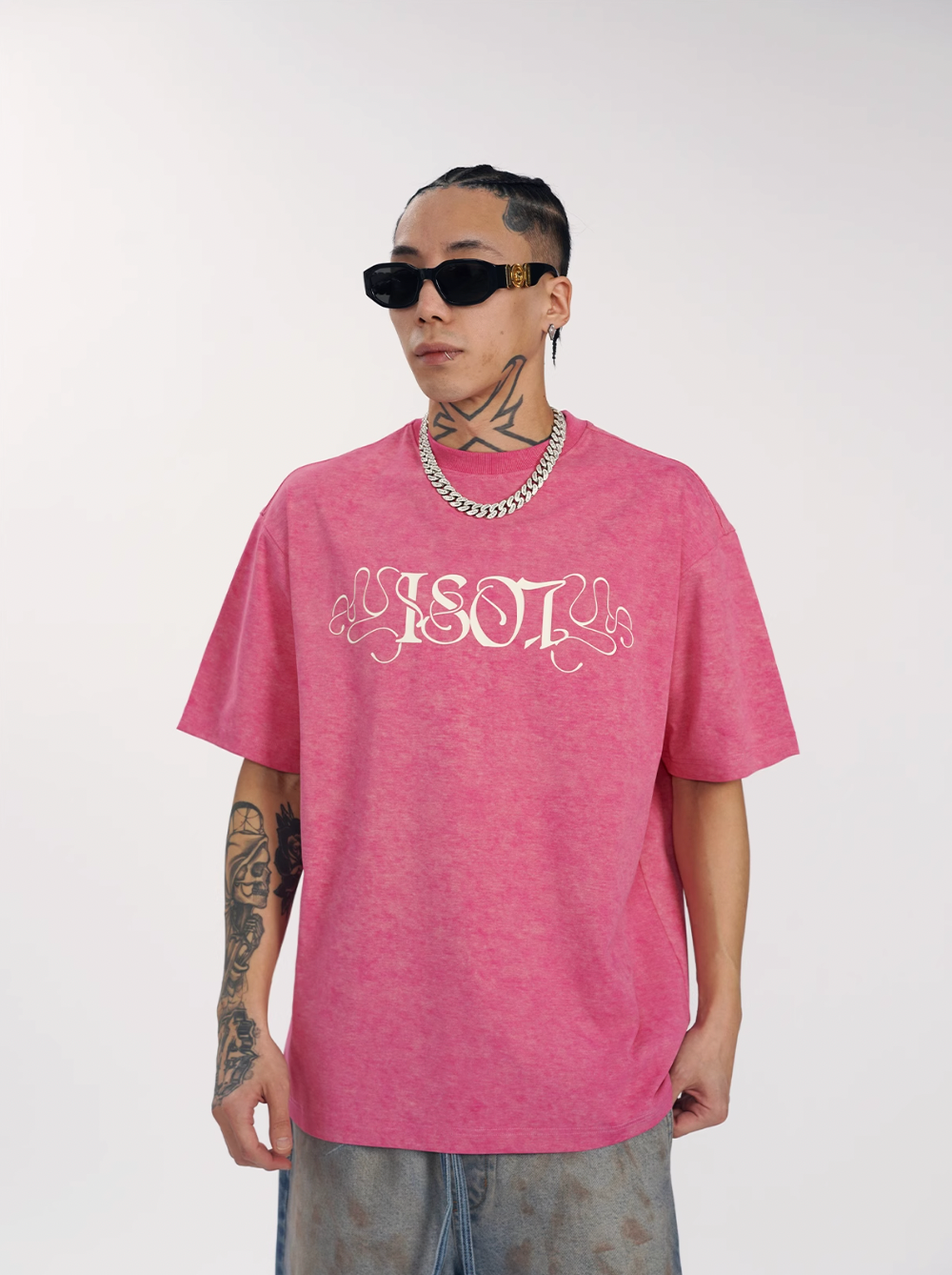 1807 Flower Font Print Washed Tee  | Face 3 Face