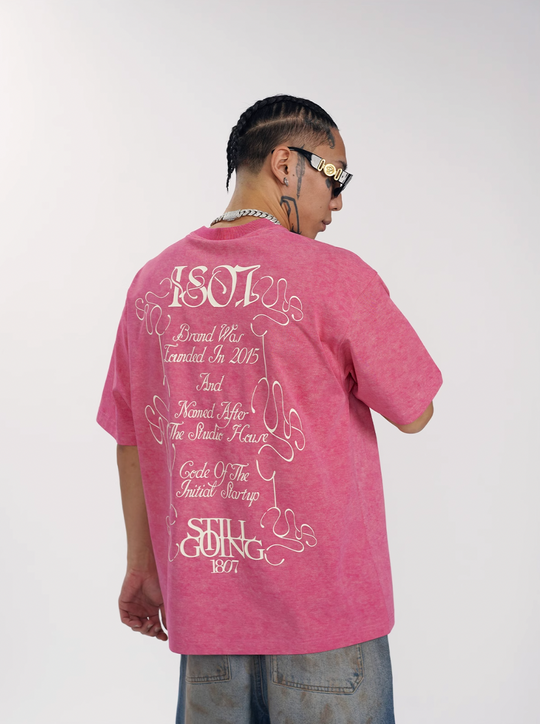 1807 Flower Font Print Washed Tee  | Face 3 Face