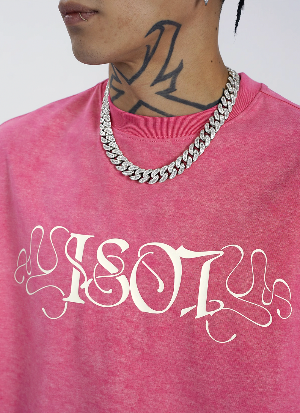 1807 Flower Font Print Washed Tee  | Face 3 Face