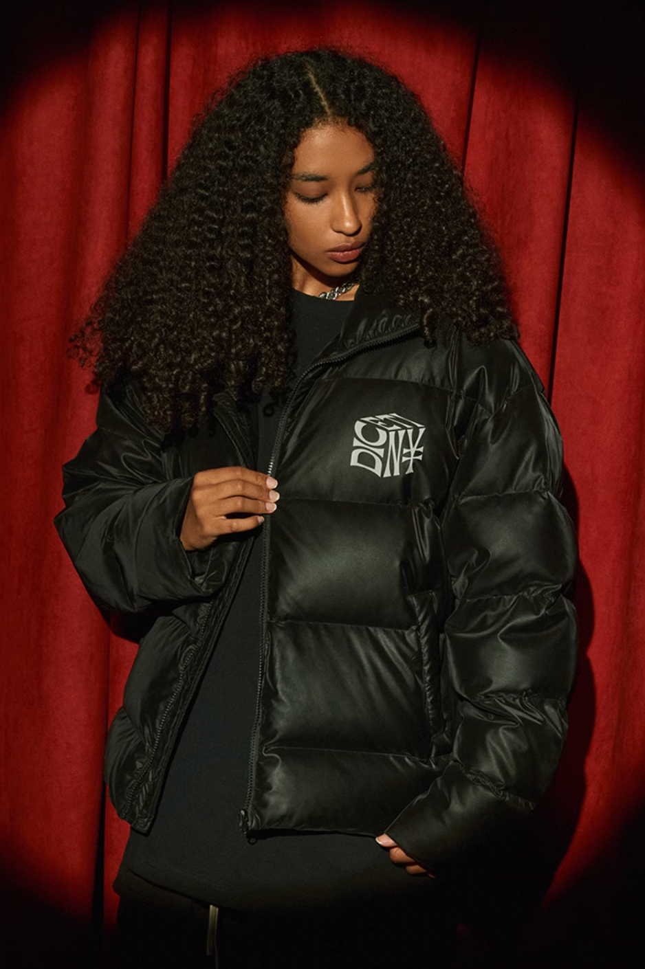 DICETINY Printed Logo Matte PU Leather Down Jacket | Face 3 Face