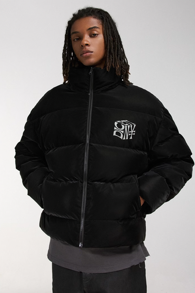 DICETINY Printed Logo Matte PU Leather Down Jacket | Face 3 Face