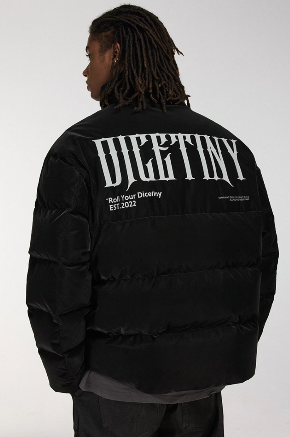 DICETINY Printed Logo Matte PU Leather Down Jacket | Face 3 Face