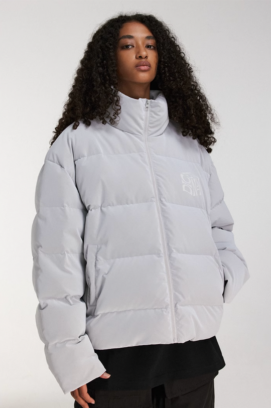 DICETINY Printed Logo Matte PU Leather Down Jacket | Face 3 Face