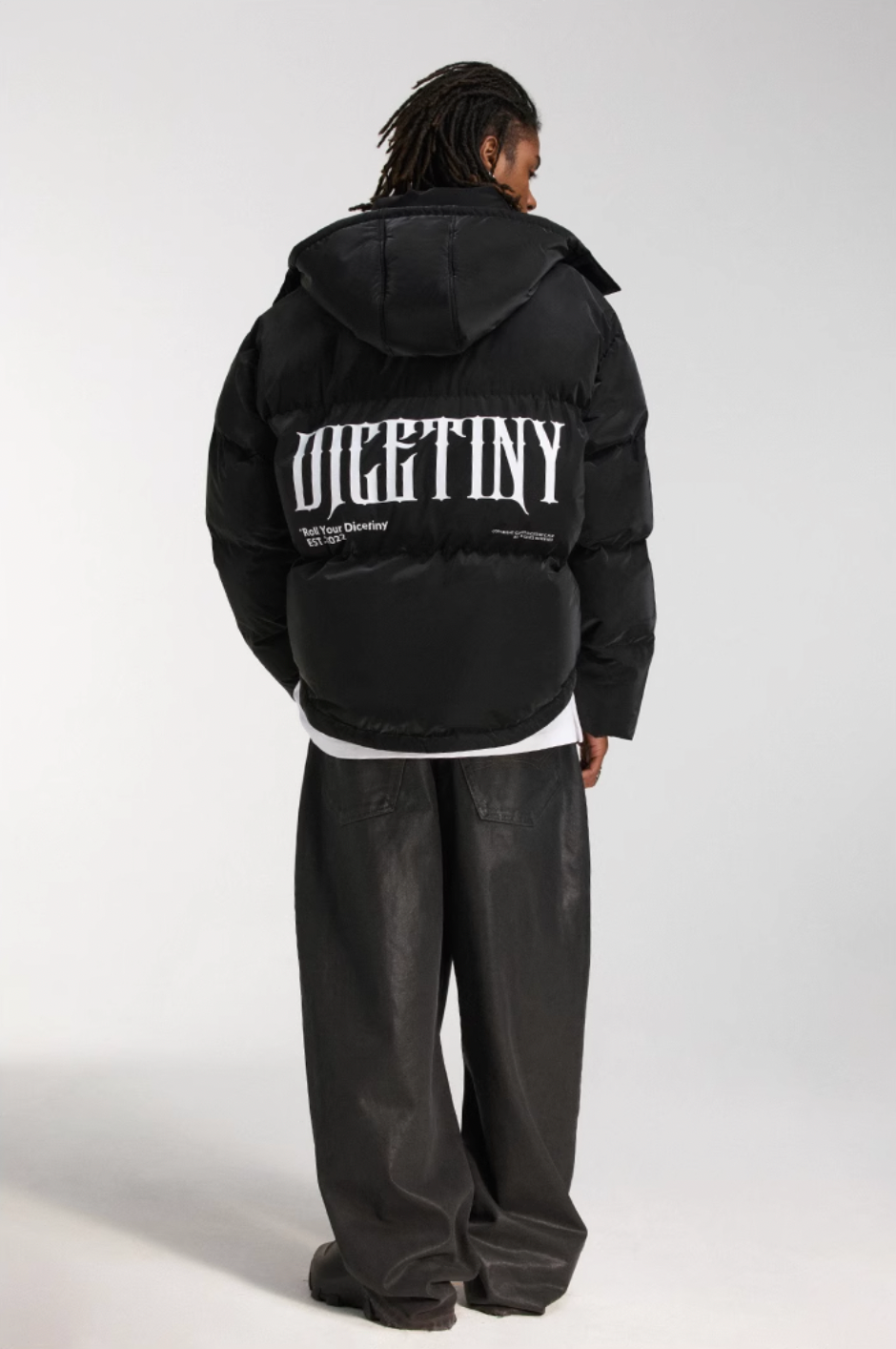 DICETINY Hooded Matte Logo Print Short Down Jacket | Face 3 Face