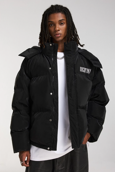 DICETINY Hooded Matte Logo Print Short Down Jacket | Face 3 Face