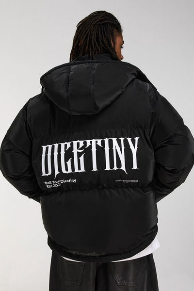 DICETINY Hooded Matte Logo Print Short Down Jacket | Face 3 Face