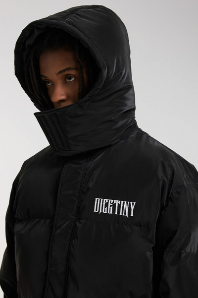 DICETINY Hooded Matte Logo Print Short Down Jacket | Face 3 Face