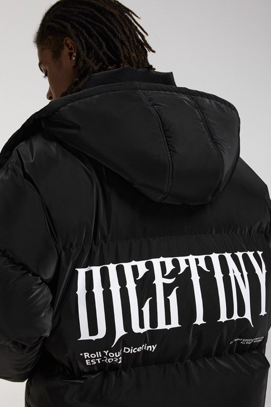 DICETINY Hooded Matte Logo Print Short Down Jacket | Face 3 Face
