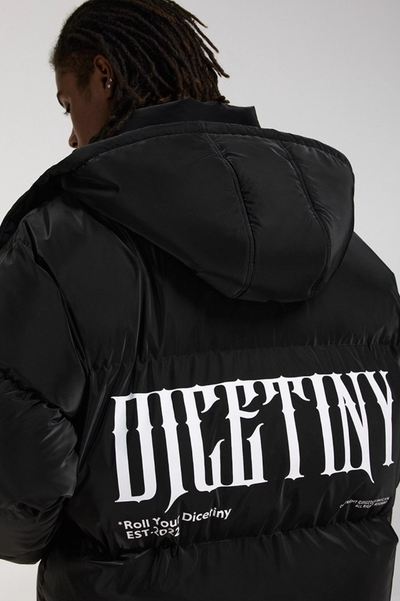 DICETINY Hooded Matte Logo Print Short Down Jacket | Face 3 Face