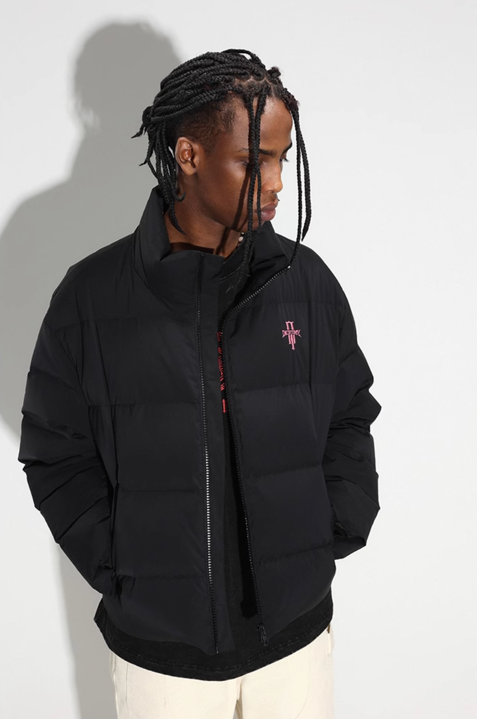 DICETINY Basic Logo Embroidered Stand Collar Down Jacket | Face 3 Face