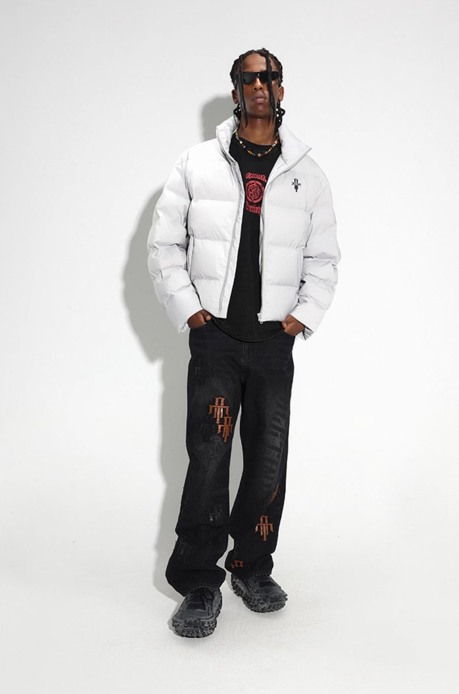 DICETINY Basic Logo Embroidered Stand Collar Down Jacket | Face 3 Face