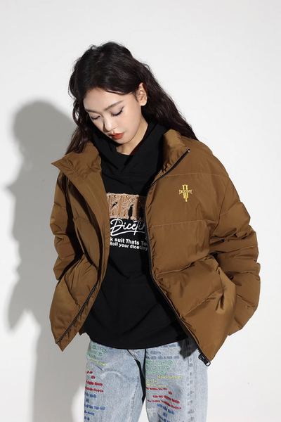 DICETINY Basic Logo Embroidered Stand Collar Down Jacket | Face 3 Face