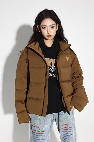 DICETINY Basic Logo Embroidered Stand Collar Down Jacket | Face 3 Face